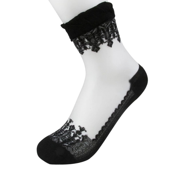 🎃🕸️ Wednesday Adams Style Embroidered Sheer Lace Socks 🏆HP🏆 - Picture 5 of 8